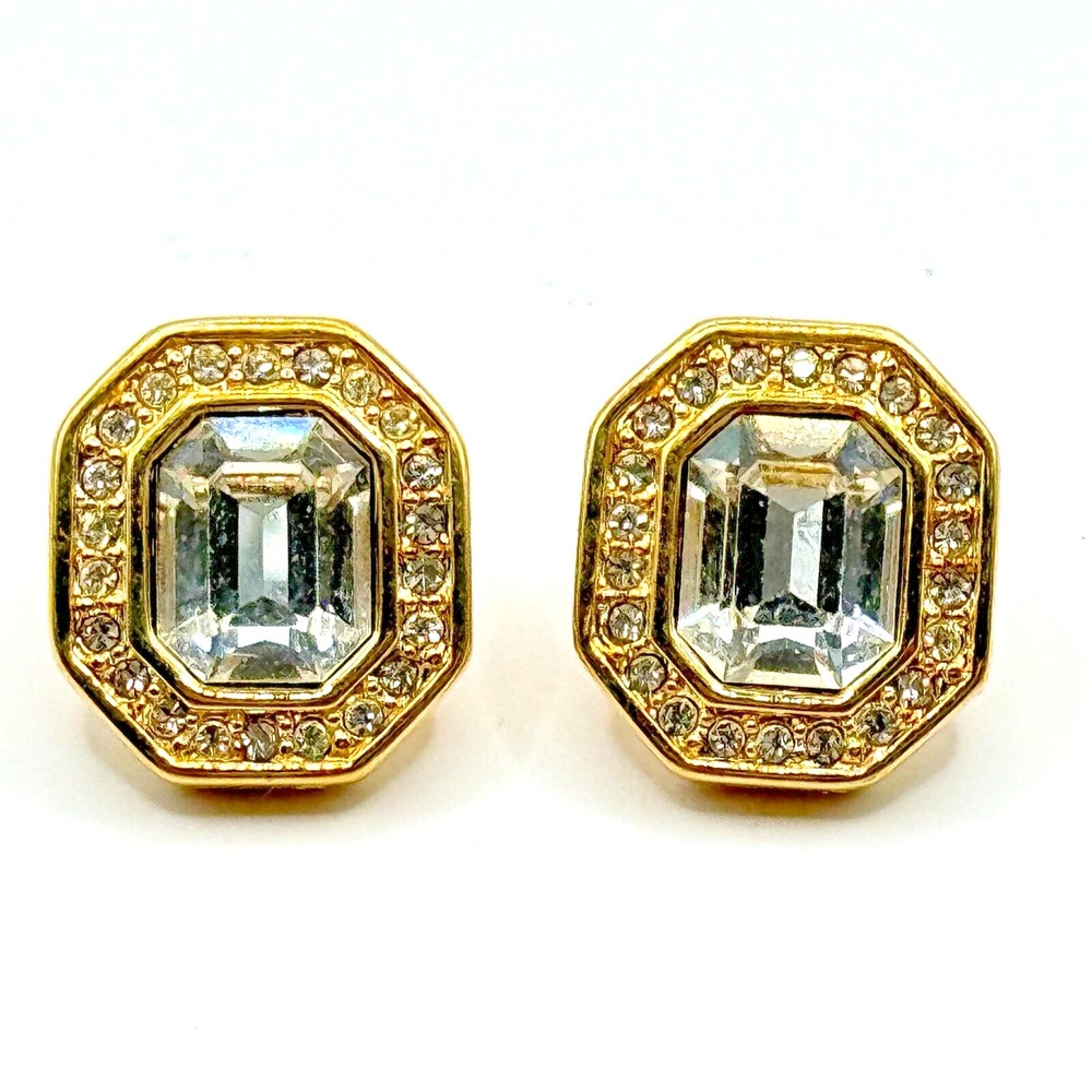 SAL Swarovski Vintage Crystal Stud Pierced Earrings Signed Faceted Savvy Collect